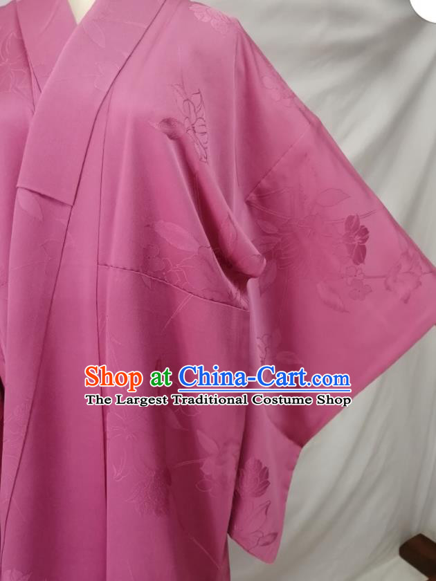 Japan Young Lady Garment Costume Kyoto Pink Silk Yukata Dress Traditional Flowers Pattern Iromuji Kimono Clothing