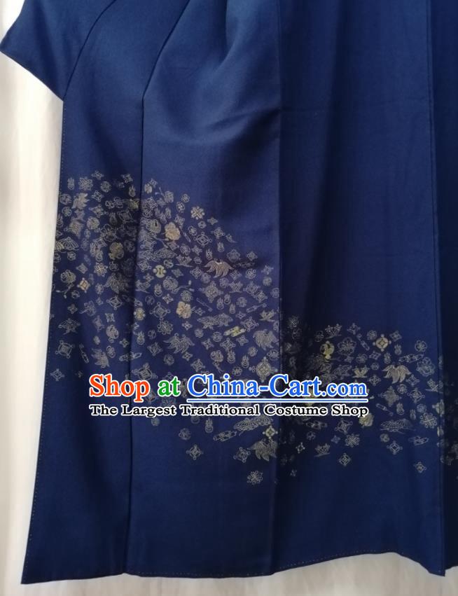 Asian Traditional Navy Yukata Robe Japanese Male Tsukesage Kimono Clothing Stage Performance Apparel