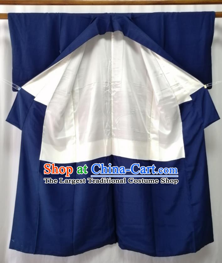 Asian Traditional Navy Yukata Robe Japanese Male Tsukesage Kimono Clothing Stage Performance Apparel