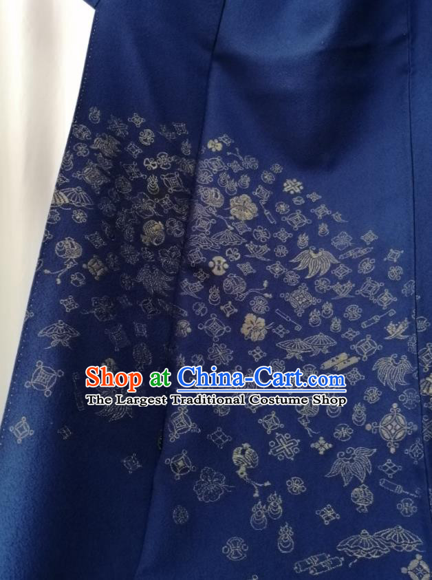 Asian Traditional Navy Yukata Robe Japanese Male Tsukesage Kimono Clothing Stage Performance Apparel