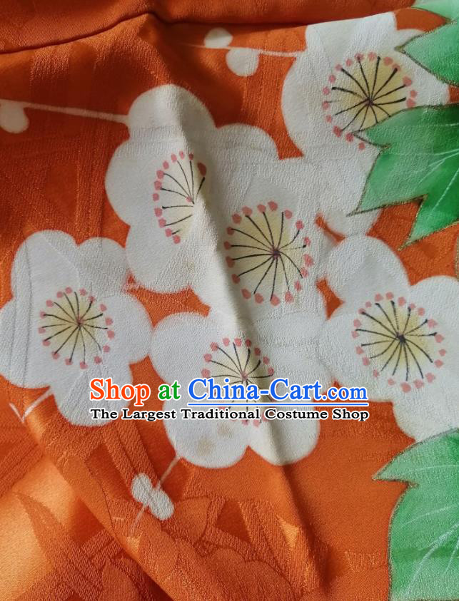 Japan Traditional Peony Pattern Furisode Kimono Clothing Court Woman Garment Costume Kyoto Orange Silk Yukata Dress