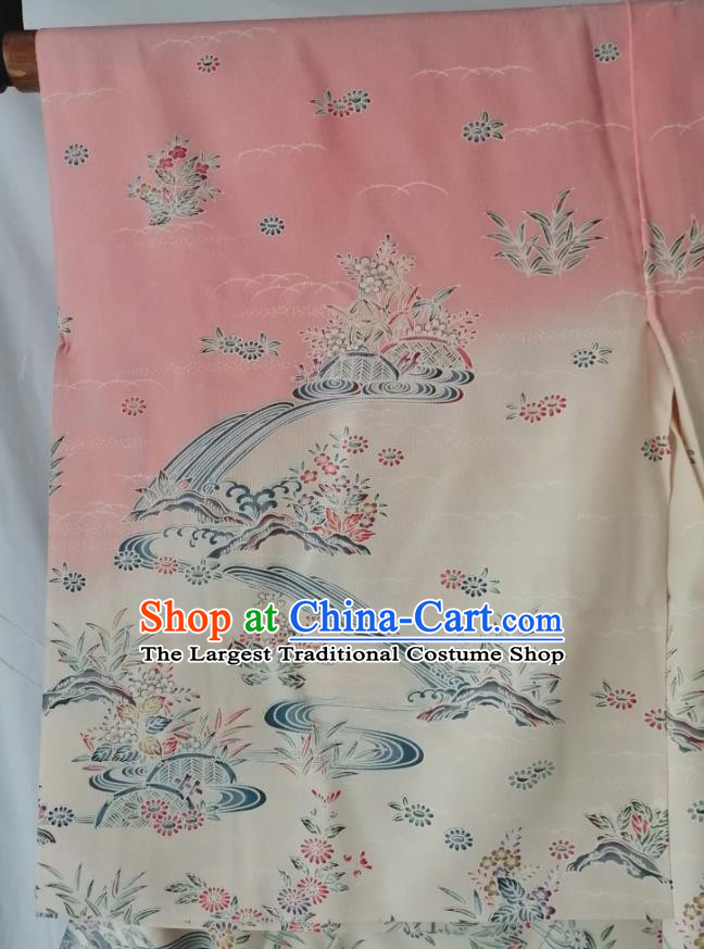 Japan Kyoto Printing Yukata Dress Traditional Sakura Pattern Tsukesage Kimono Clothing Young Woman Garment Costume