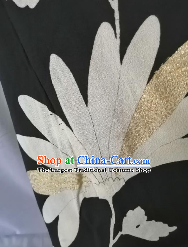 Japanese Royal Embroidered Pattern Apparel Male Kurotomesode Kimono Clothing Traditional Black Yukata Robe