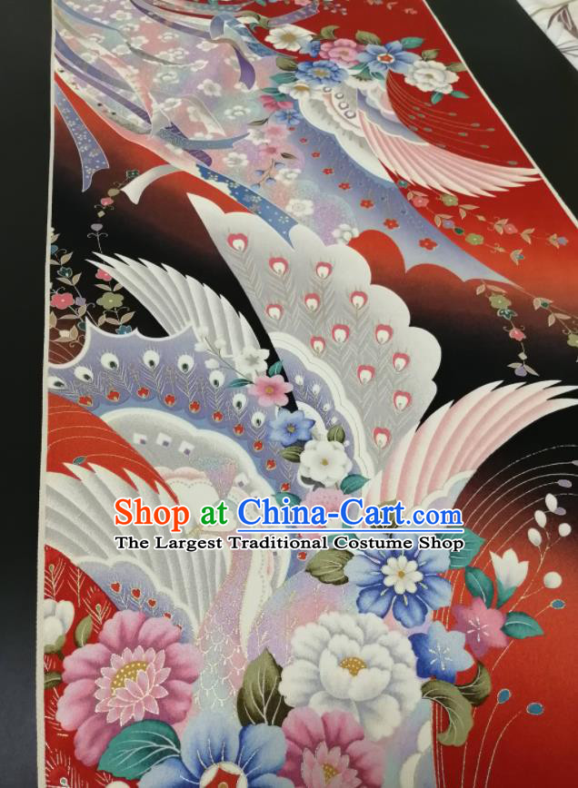 Japanese Classical Flowers Pattern Waistband Material Kimono Dress Corset Accessories Traditional Yukata Belt Red Silk Fabric