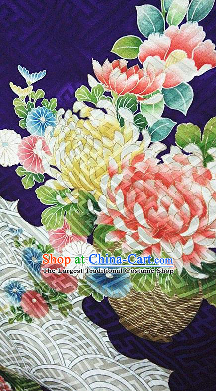 Japan Traditional Peony Pattern Furisode Kimono Clothing Royal Empress Wafuku Garment Costume Tokyo Purple Silk Yukata Dress