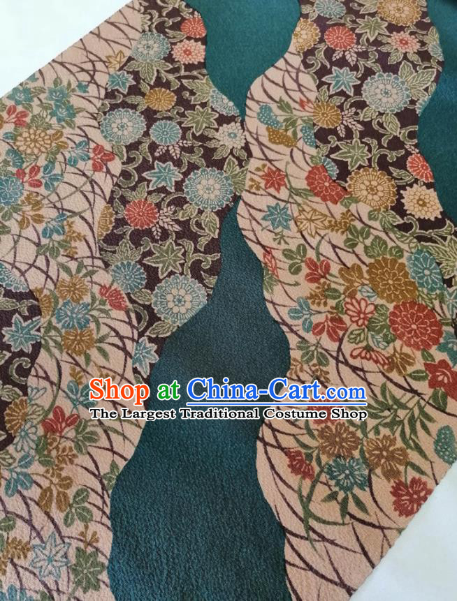 Japanese Kimono Dress Corset Accessories Traditional Yukata Belt Green Silk Fabric Classical Chrysanthemum Pattern Waistband Brocade Material