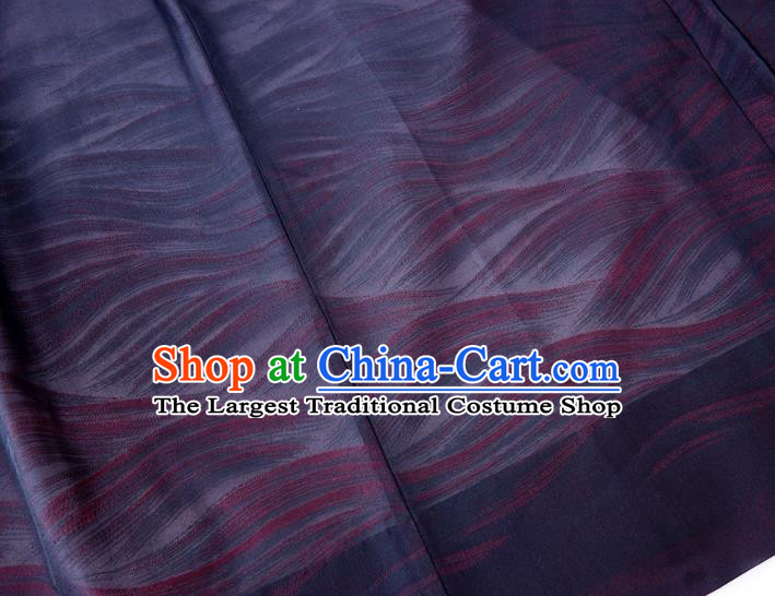 Japanese Traditional Kimono Overcoat Jacket Classical Waves Pattern Navy Silk Apparel Male Haori Outer Garment Clothing