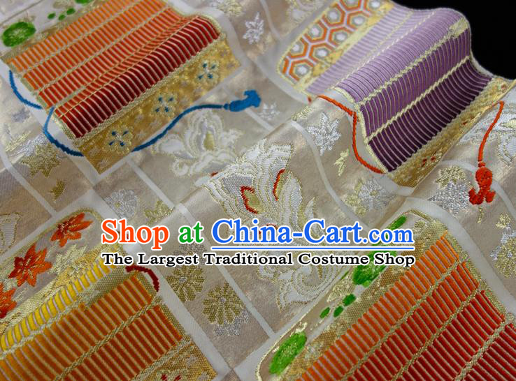 Japanese Classical Pattern Wafuku Waistband Kimono Dress Corset Accessories Traditional Yukata Robe Beige Brocade Belt