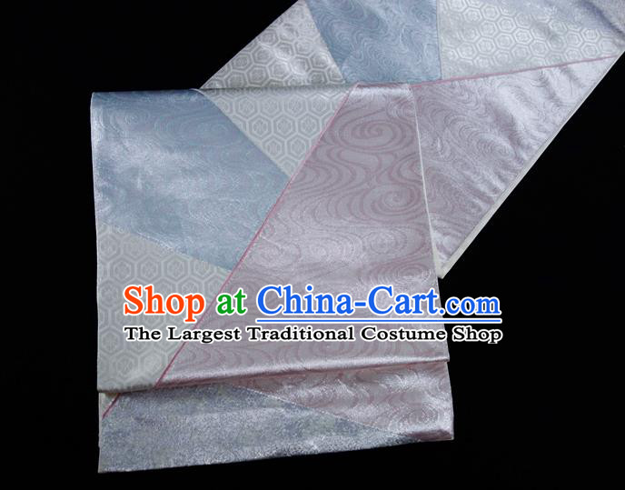Japanese Kimono Dress Corset Accessories Traditional Yukata Robe Grey Brocade Belt Classical Clouds Pattern Wafuku Waistband