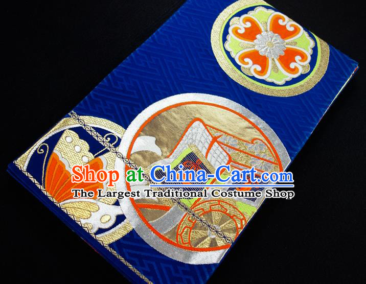 Japanese Traditional Yukata Robe Royalblue Brocade Belt Classical Butterfly Pattern Wafuku Waistband Kimono Dress Corset Accessories