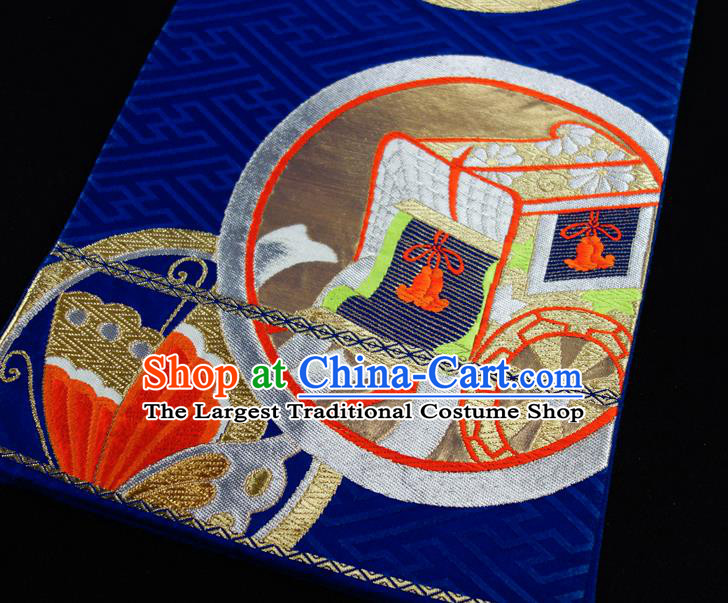 Japanese Traditional Yukata Robe Royalblue Brocade Belt Classical Butterfly Pattern Wafuku Waistband Kimono Dress Corset Accessories