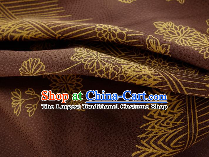 Japan Traditional Brown Yukata Dress Classical Chrysanthemum Pattern Tsukesage Kimono Clothing Court Woman Garment Costume