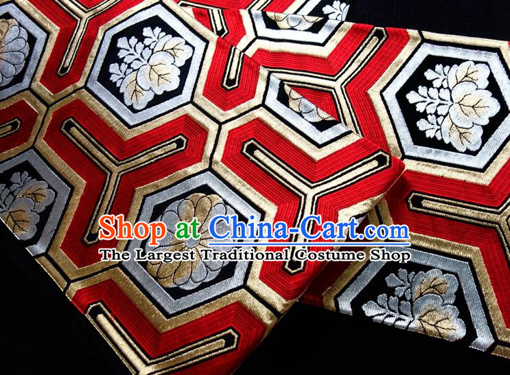 Japanese Classical Chrysanthemum Pattern Wafuku Waistband Nagoya Kimono Dress Corset Accessories Traditional Yukata Robe Red Brocade Belt