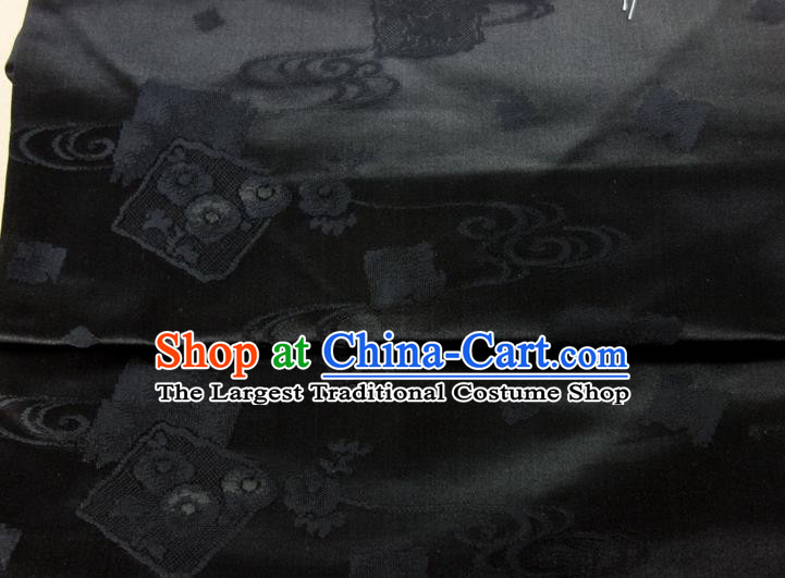 Japanese Nagoya Kimono Dress Corset Accessories Traditional Yukata Robe Black Brocade Belt Classical Flowers Pattern Wafuku Waistband