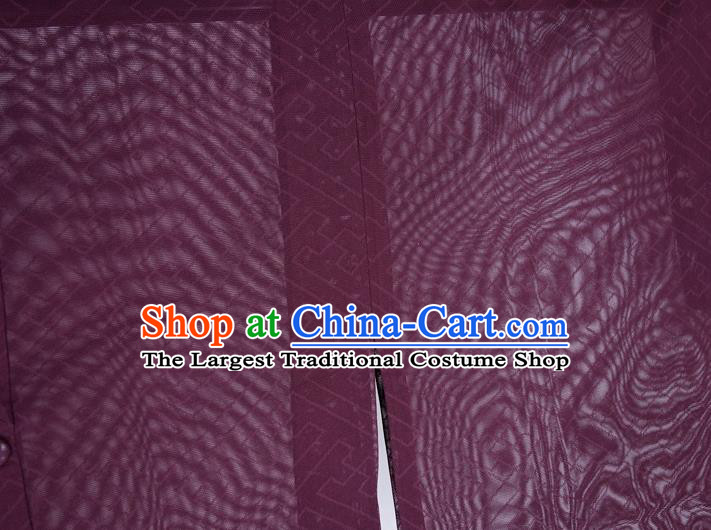 Japanese Traditional Kimono Outer Garment Classical Fret Pattern Purple Silk Overcoat Apparel Male Haori Jacket Clothing