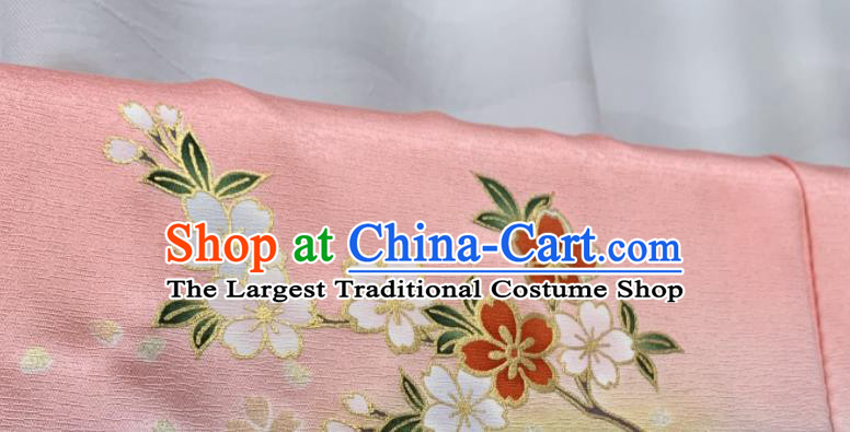 Japan Traditional Geisha Performance Pink Yukata Dress Classical Flowers Pattern Furisode Kimono Clothing Wedding Bride Garment Costume