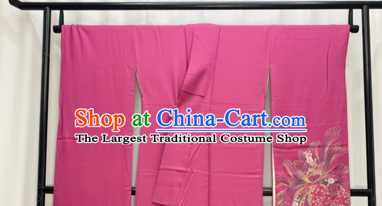 Japan Traditional Court Pink Yukata Dress Classical Flowers Pattern Furisode Kimono Clothing Wedding Bride Garment Costume
