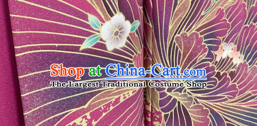 Japan Traditional Court Pink Yukata Dress Classical Flowers Pattern Furisode Kimono Clothing Wedding Bride Garment Costume