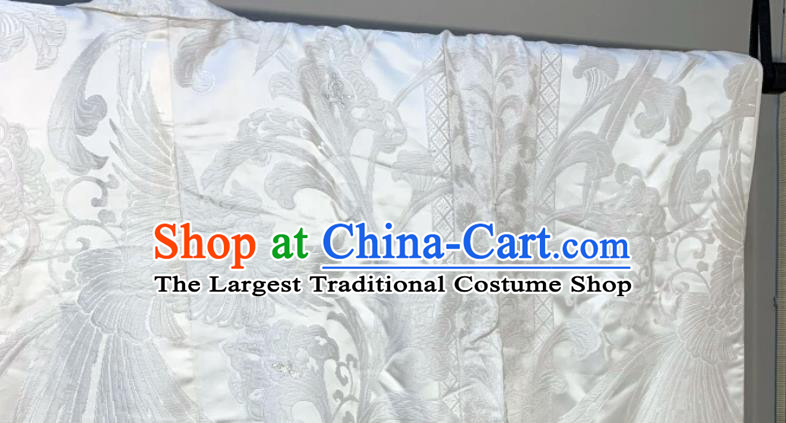 Japan Traditional Wedding White Silk Yukata Dress Classical Phoenix Pattern Shiromuku Kimono Clothing Court Bride Garment Costume