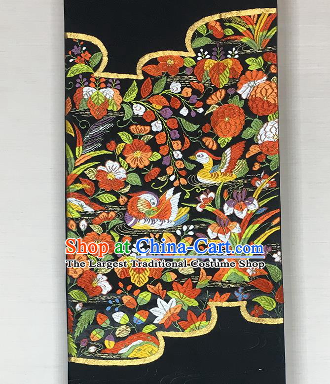 Japanese Classical Mandarin Duck Pattern Wafuku Waistband Kimono Dress Corset Accessories Traditional Yukata Robe Black Brocade Belt