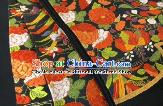 Japanese Classical Mandarin Duck Pattern Wafuku Waistband Kimono Dress Corset Accessories Traditional Yukata Robe Black Brocade Belt
