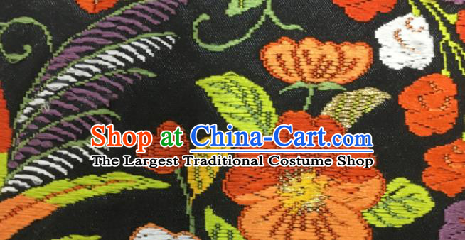 Japanese Classical Mandarin Duck Pattern Wafuku Waistband Kimono Dress Corset Accessories Traditional Yukata Robe Black Brocade Belt