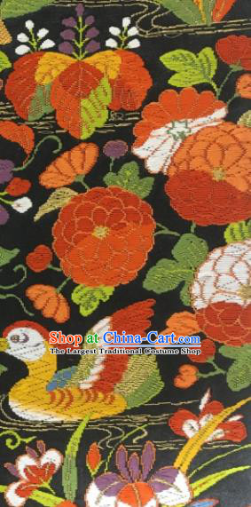Japanese Classical Mandarin Duck Pattern Wafuku Waistband Kimono Dress Corset Accessories Traditional Yukata Robe Black Brocade Belt