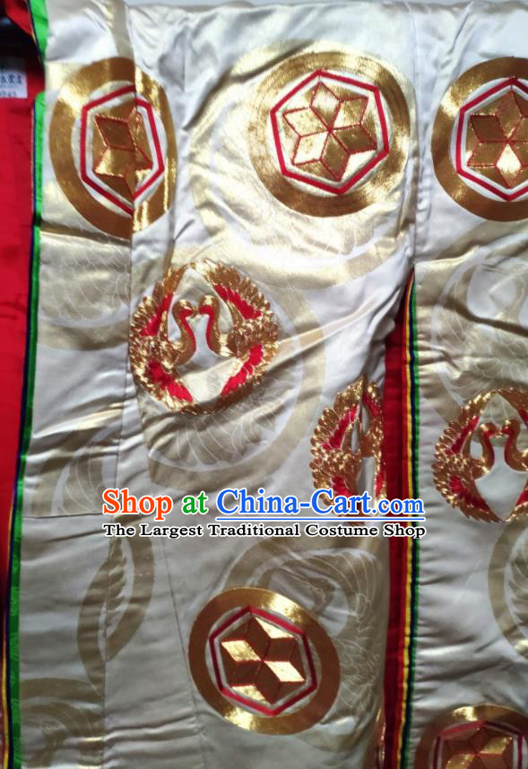 Japan Classical Cranes Pattern Uchikake Kimono Clothing Wedding Bride Embroidered Garment Costume Traditional Court Empress Golden Yukata Dress