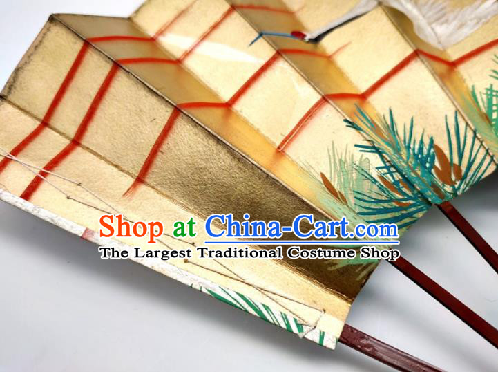 Japanese Traditional Geisha Performance Golden Folding Fan Classical Dance Accordion Handmade Printing Crane Pine Fan