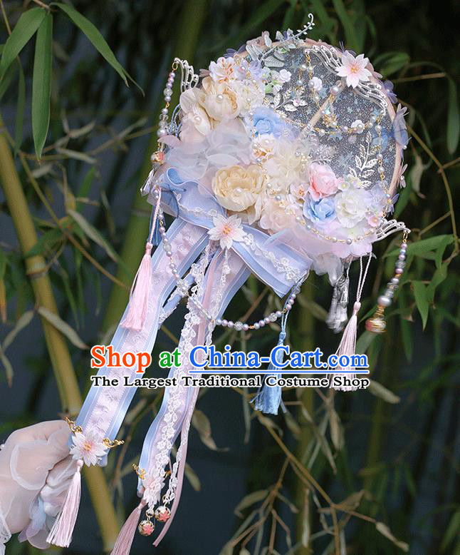 Handmade China Ancient Princess Fan Traditional Hanfu Fan Classical Dance Circular Fan Cosplay Flowers Palace Fan