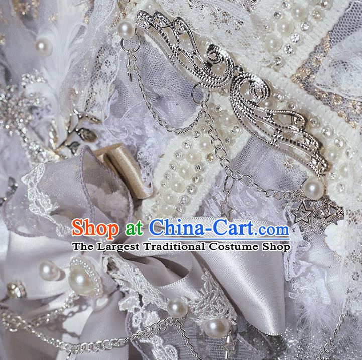 Handmade Cosplay Fairy Fan Baroque Princess Grey Feather Fan Wedding Fan Bride Lace Folding Fan