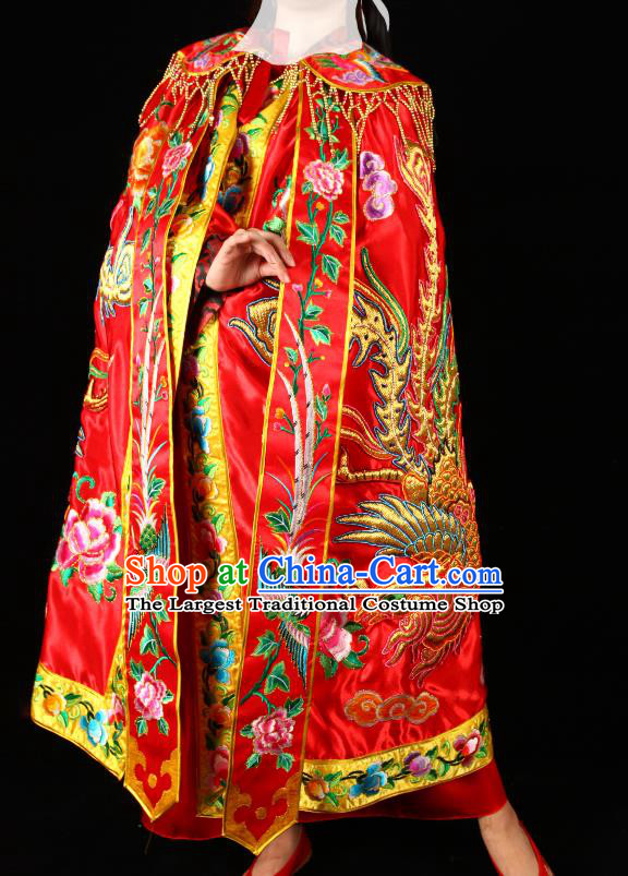 Chinese Peking Opera Goddess Mazu Embroidered Red Cape Traditional Opera Actress Mantle Ancient Queen Garment Costume