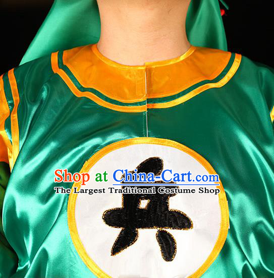 China Traditional Peking Opera Soldier Green Outfits Cosplay Qing Dynasty Boxers Warrior Costumes Beijing Opera Wusheng Clothing