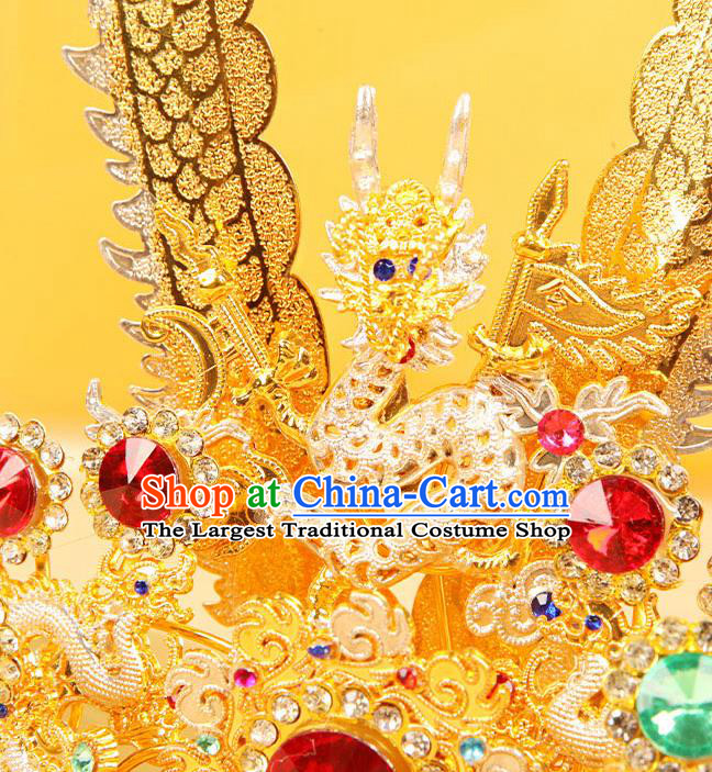 Chinese Peking Opera God Statue Hair Accessories Beijing Opera Prince Golden Hair Crown Handmade Opera Great Sage Equalling Heaven Headdress
