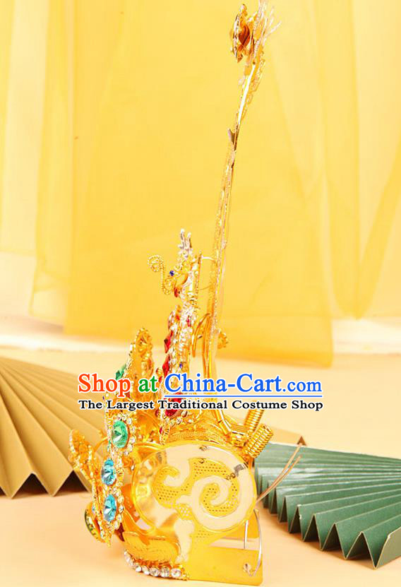 Chinese Peking Opera God Statue Hair Accessories Beijing Opera Prince Golden Hair Crown Handmade Opera Great Sage Equalling Heaven Headdress