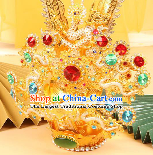 Chinese Peking Opera God Statue Hair Accessories Beijing Opera Prince Golden Hair Crown Handmade Opera Great Sage Equalling Heaven Headdress