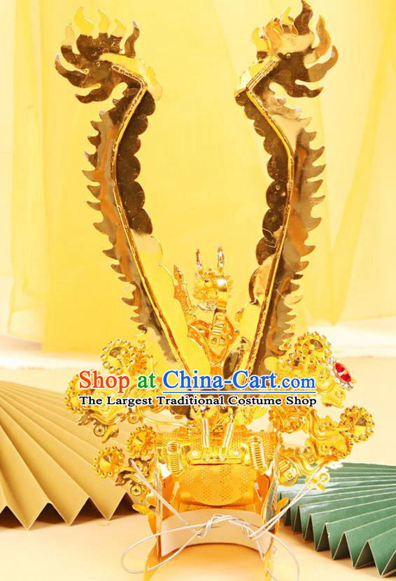 Chinese Peking Opera God Statue Hair Accessories Beijing Opera Prince Golden Hair Crown Handmade Opera Great Sage Equalling Heaven Headdress