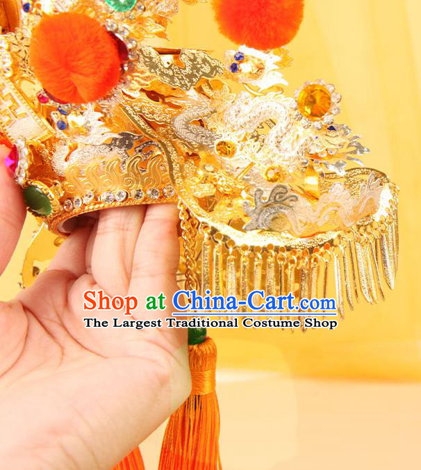 Chinese Handmade Opera Heaven Emperor Headdress Peking Opera God Statue Hair Accessories Beijing Opera King Golden Hair Crown