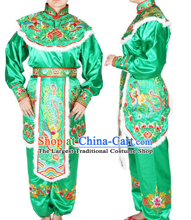 Chinese Peking Opera Female General Green Uniforms Traditional Opera Hua Mulan Clothing Beijing Opera Swordswoman Garment Costumes