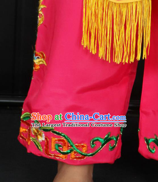 Chinese Traditional Drum Dance Clothing Chaoshan Spring Festival Parade Garment Costumes Peking Opera Female Swordsman Rosy Uniforms