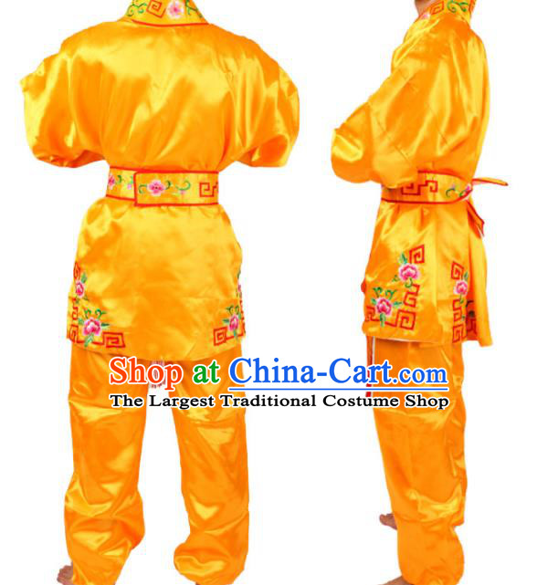 China Traditional Martial Arts Yellow Outfits Cosplay Water Margin Hero Wu Song Costumes Beijing Opera Wusheng Clothing