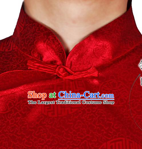China Traditional Wedding Red Long Robe Ancient Bridegroom Costume Minguo Male Clothing