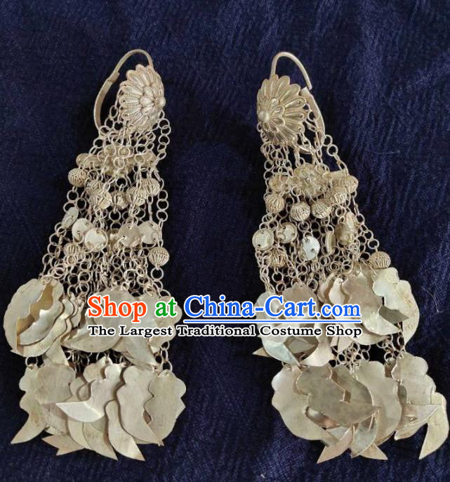 Chinese Liangshan Ethnic Folk Dance Long Tassel Earrings Handmade Yi Nationality Ear Accessories Yi Minority Female Silver Jewelry