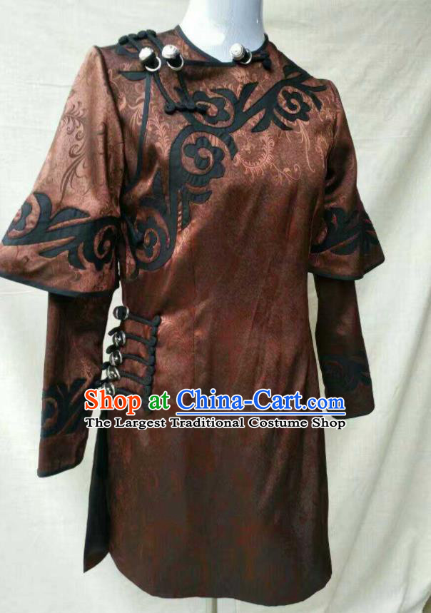 Chinese Ethnic Female Clothing Liangshan National Minority Upper Outer Garment Yi Nationality Dance Brown Shirt