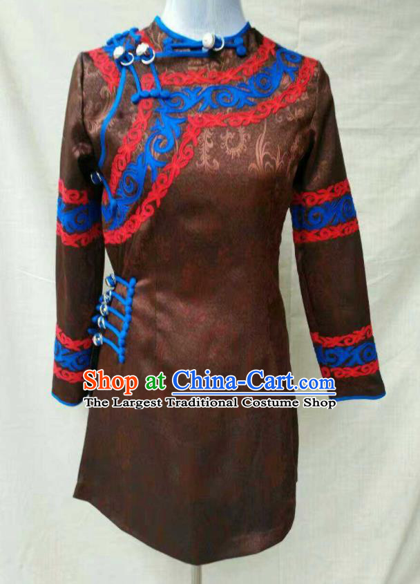 Chinese Ethnic Folk Dance Clothing Liangshan National Minority Upper Outer Garment Yi Nationality Dance Brown Jacket