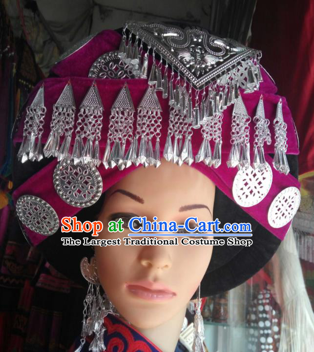 China Handmade Minority Wedding Circular Hat Liangshan Ethnic Group Bride Headdress Yi Nationality Folk Dance Headwear