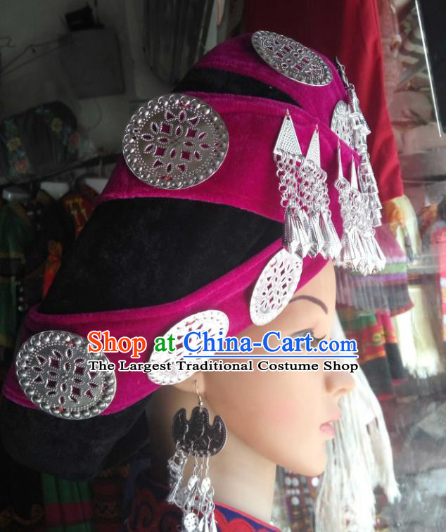 China Handmade Minority Wedding Circular Hat Liangshan Ethnic Group Bride Headdress Yi Nationality Folk Dance Headwear