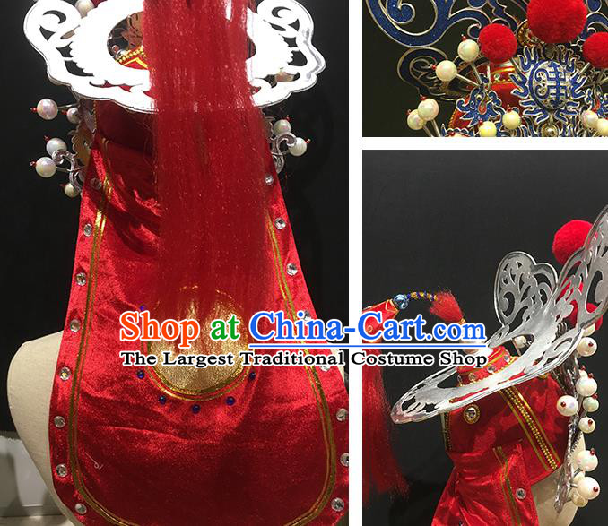 Chinese Beijing Opera Wusheng Hat Ancient General Helmet Handmade Chaozhou Opera Hero Guan Sheng Headdress