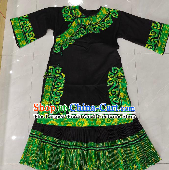 Chinese Yi Nationality Female Costumes Ethnic Folk Dance Clothing Liangshan National Minority Black Flax Uniforms