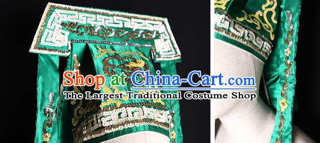 Chinese Ancient Imperial Bodyguard Headdress Handmade Chaozhou Opera Official Headwear Beijing Opera Takefu Green Hat